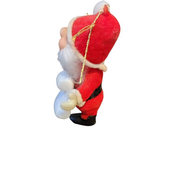 Vintage Trim A Tree Bearded Elf Christmas List Flocked Santa Suit Ornament - Picture 2 of 6